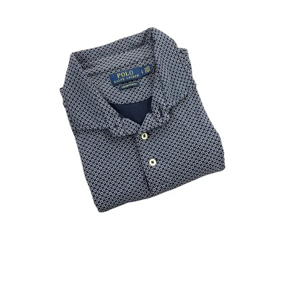 Authentic Polo Ralph Lauren Shirt Mens Navy Circle Print Custom Slim Fit Navy - Picture 5 of 5